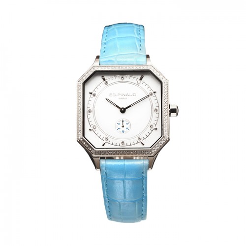 Sport watch - Steel Case,84 Diamonds, Riviera Blue Leather Strap